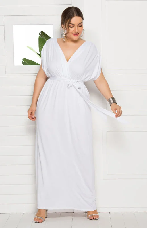 Plus Size Deep V tie knot Dress