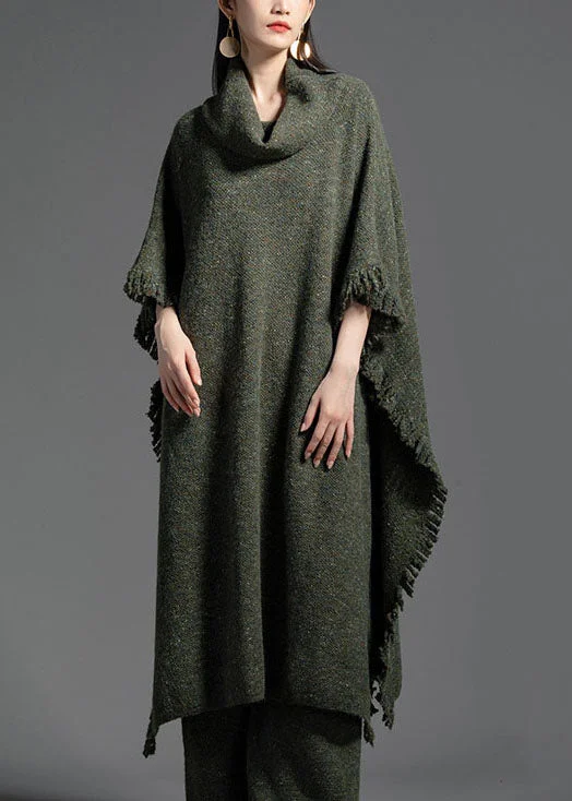 Plus Size Green Turtle Neck Side Open Wool Knit Dress Winter LY0021