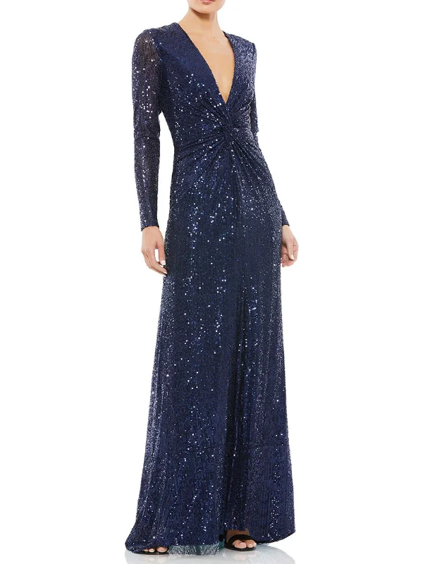 Plus Womens Sequined Mesh Inset Evening Dress