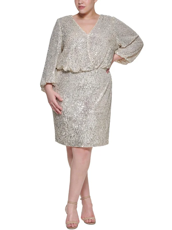 Plus Womens Sequined Polyester Sheath Dress