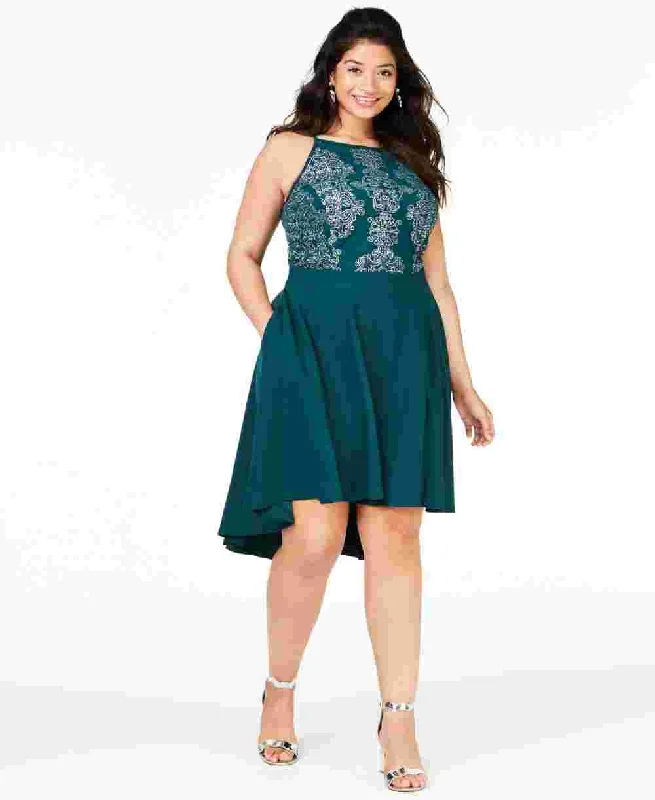 Speechless Women's Trendy Plus Size High-Low Fit & Flare Dress Green Size 24