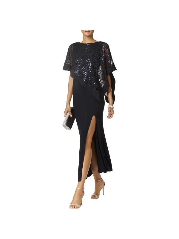 Womens Asymmetric Sequined Evening Dress