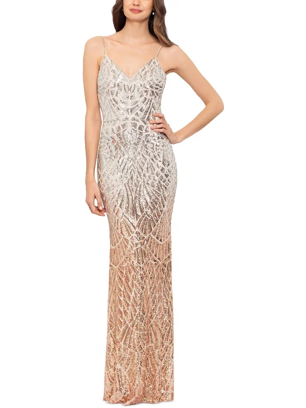 Womens Mesh Sequined Evening Dress