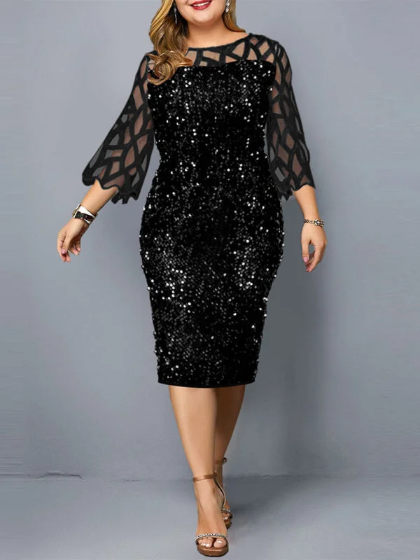 Women's Black Sequin Plus Size Dress