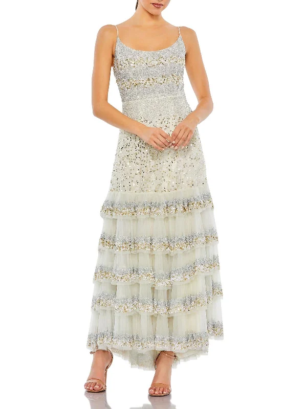 Womens Sequin Tiered Evening Dress