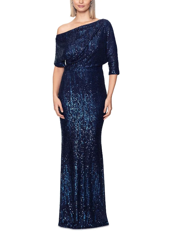 Womens Sequined One Shoulder Evening Dress