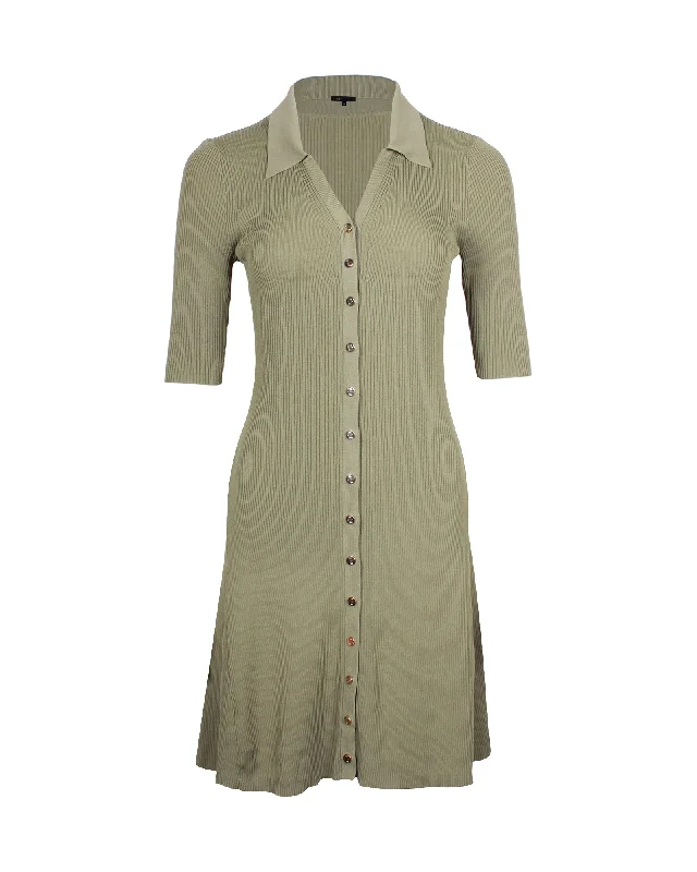 Maje Knitted Shirt Dress in Olive Viscose