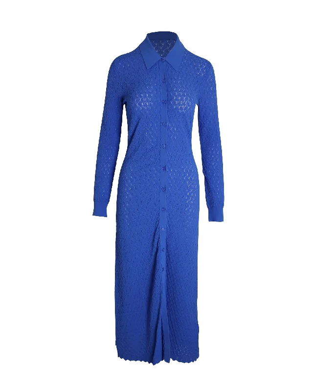 Maje Maline Knit Shirtdress in Blue Viscose