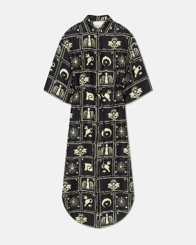 Damala - Printed Shirt Dress - Folk Art Black