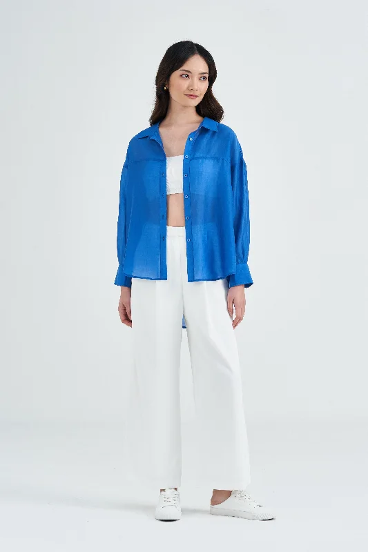 Payton Solid Colour Relaxed Shirt in Cobalt Blue