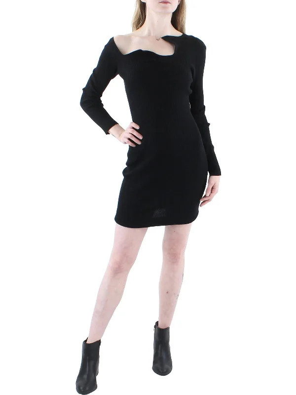 Womens One Cold Shoulder Asymmetric Bodycon Dress